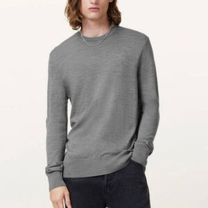 All Saints Men's Gray Sweater 100% merino wool fine knit Mode Merino Crew Neck M